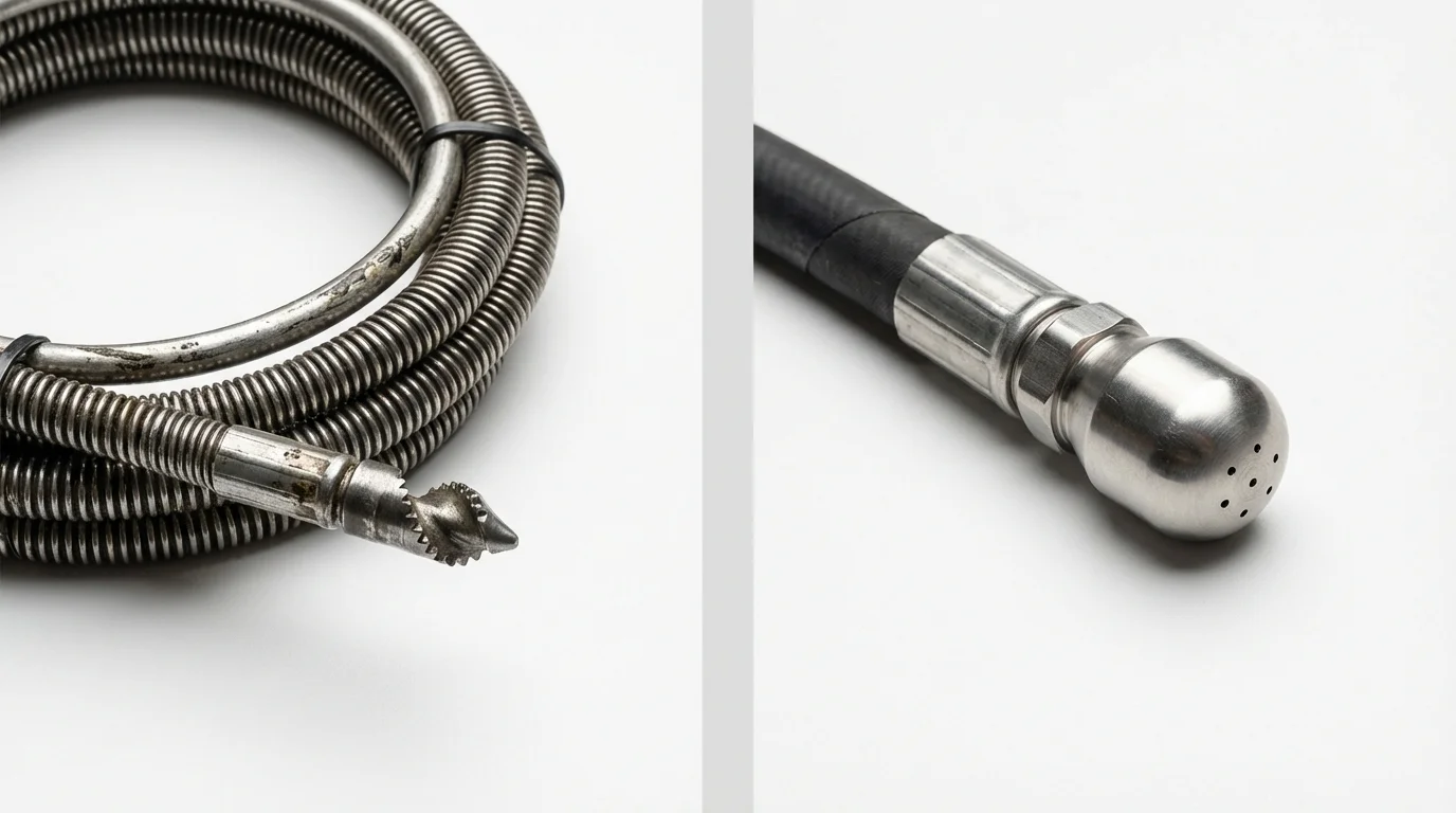 Drain snake cable and hydro jetting nozzle used for drain cleaning in Morton, WA