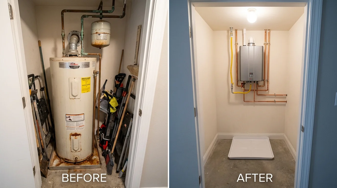 Tank water heater versus wall-mounted tankless unit comparison for Morton, WA homeowners